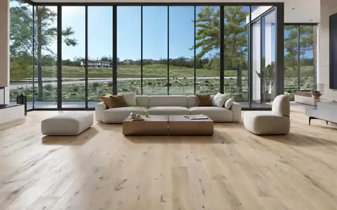 Mẫu sàn vân gỗ sáng màu cửa kính – Verywood